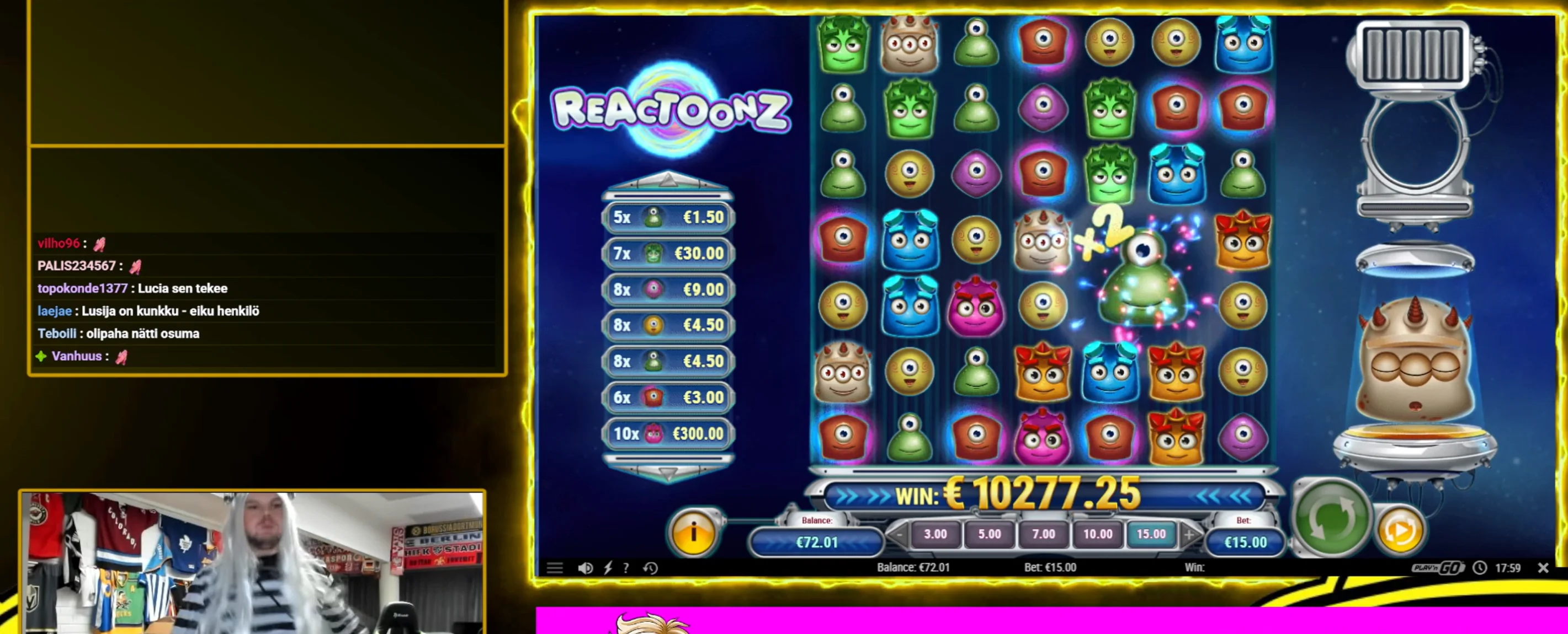 Reactoonz voitto 10 277€